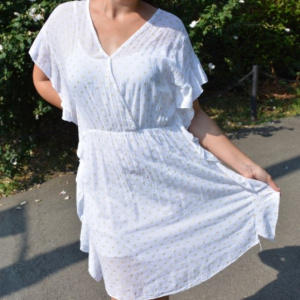 Rochie Paula, din bumbac, imprimeu cu stelute, nuanta alb - Img 3