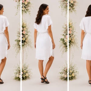 Rochie Paula, din bumbac, imprimeu cu stelute, nuanta alb - Img 2