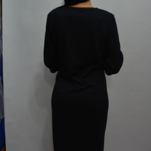 Rochie rafinata, bleumarin cu insertii de piele ecologica neagra - Img 7