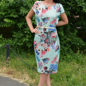 Rochie rafinata cu maneca scurta si imprimeu floral multicolor - Img 3