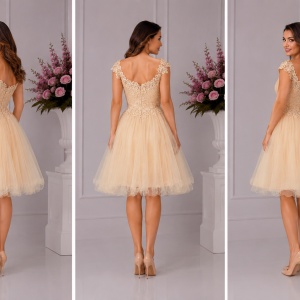 Rochie rafinata de culoare crem, cu dantela si margele aurii - Img 2