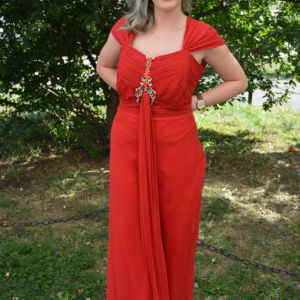 Rochie rafinata, de culoare rosie cu o cuta lunga in fata - Img 2