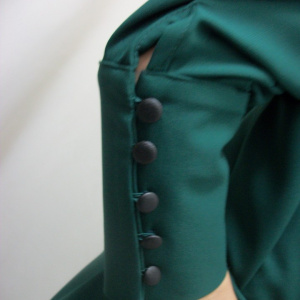 Rochie rafinata, de culoare verde inchis cu insertii de piele - Img 3