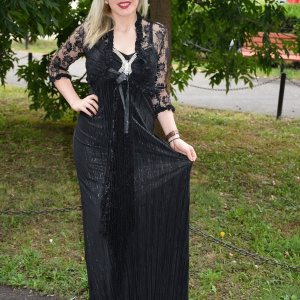 Rochie rafinata de seara, lungime maxi, cu insertii din dantela neagra - Img 7