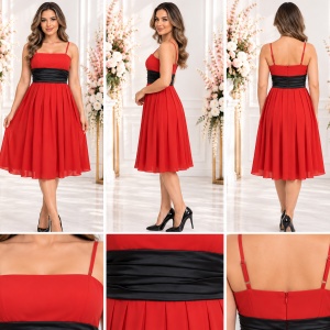 Rochie rafinata din voal, in nuanta derosu-negru in talie, design elegant - Img 2