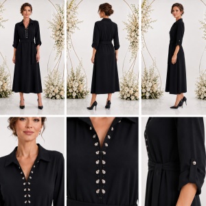 Rochie rafinata , nuanta de negru cu accesoriu negru-argintiu - Img 2