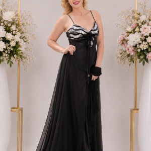 Rochie rafinata, nuanta negru-argintiu, croiala deosebita