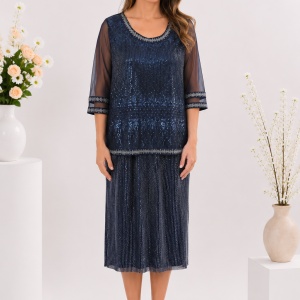 Rochie rafinatat Odetta cu insertii argintii,nuanat de bleumarin