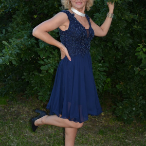 Rochie scurta de seara cu margele aplicate, nuanta bleumarin - Img 4