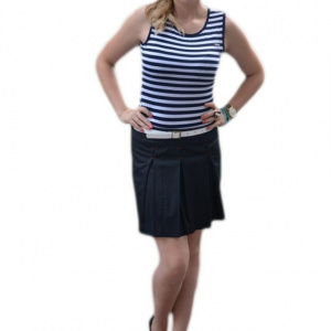 Rochie shic, scurta iar fusta cu pliuri bleumarin-rosu - Img 1