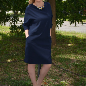 Rochie simpla bleumarin, masura mare, cu buzunare laterale - Img 4