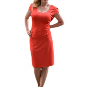 Rochie simpla de culoare corai, cu croiala cambrata pe silueta - Img 1