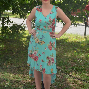 Rochie subtire de vara, de culoare turcoaz cu design de flori mari - Img 2