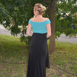 Rochie superba, cambrata, de efect la evenimente, pe negru-turcoaz - Img 3