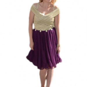 Rochie tinereasca de ocazie, nuanta mov cu auriu, model fashion