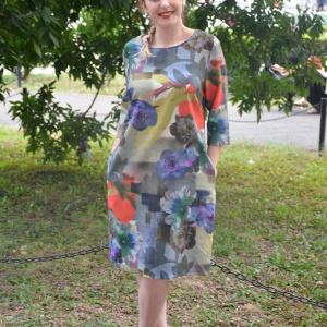 Rochie tinereasca de zi, masura mare, design de flori multicolore - Img 2