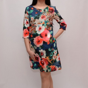 Rochie trendy cu imprimeu floral, multicolor, de primavara-vara - Img 5