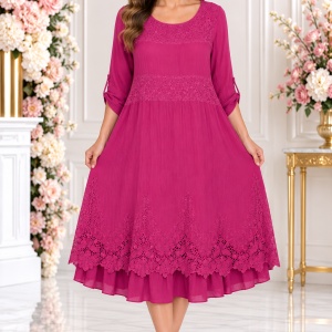 Rochie vaporoasa Laura cu insertii de dantela si paiete,nuanta de marsala