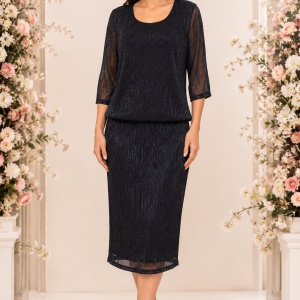 Rochie vaporoasa pentru ocazii, nuanta de bleumarin, usor lucioasa