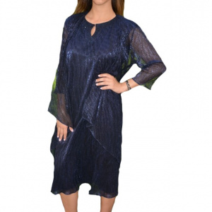 Rochie Zefera cu cartigan asimetric ,nuanat de bleumarin - Img 1