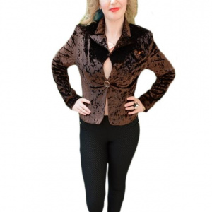 Sacou cazual, feminin, material fin la atingere, tip catifea, pe maro - Img 1