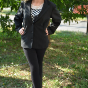 Sacou clasic de culoare neagra, din stofa cu insertii satinate - Img 3