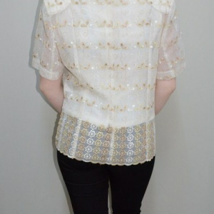 Sacou elegant de nuanta bej, cu maneca scurta si model brodat - Img 5