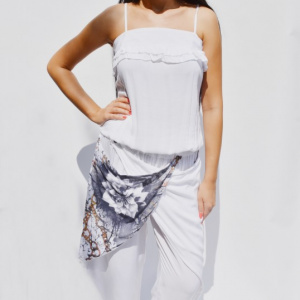Salopeta cu design deosebit, de culoare alba cu bleumarin - Img 4