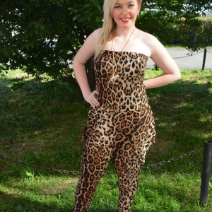 Salopeta in trend, cu imprimeu animal-print maro-bej - Img 4