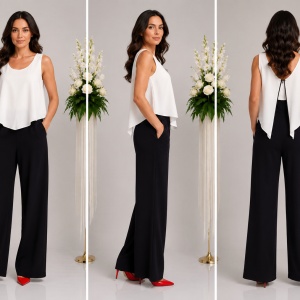 Salopeta moderna, eleganta, nuanta de alb combinat cu negru - Img 3