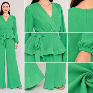 Salopetă verde plisată cu decolteu petrecut - Img 4