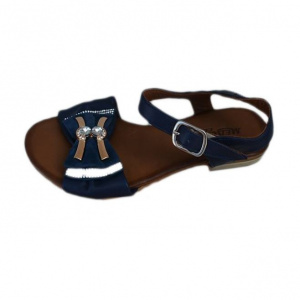 Sanda casual, bleumarin, din piele naturala, cu bareta lata - Img 1