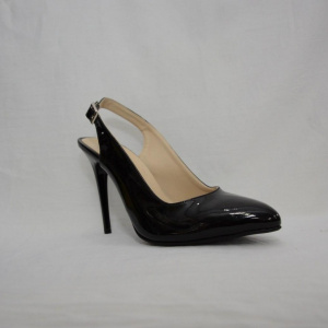 Sanda casual-elegant cu toc inalt, de culoare neagra, lucioasa - Img 7