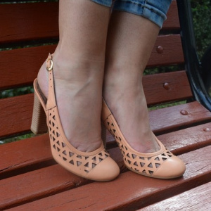 Sandale clasice, cu toc inalt, piele naturala, perforate - Img 5