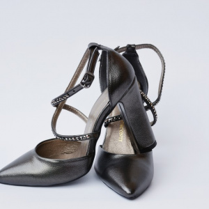 Sandale elegante negru sidef cu barete si strassuri - Img 7