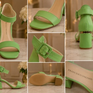 Sandale elegante, nuanta de verde ,cu toc mediu,gros,cu barete - Img 3