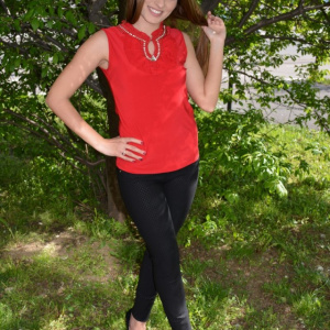Top fashion de primavara-vara din material elastic, nuanta rosie - Img 6