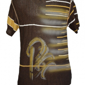 Tricou barbatesc, de culoare maro, cu imprimeu grafic colorat - Img 1