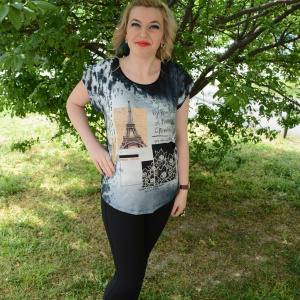 Tricou chic, nuanta neagra, design tineresc, croi usor cambrat - Img 2