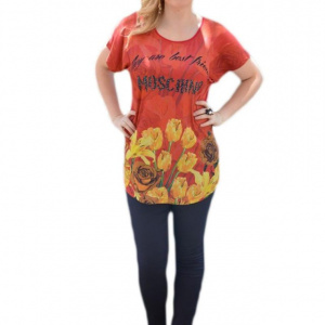Tricou de primavara-vara cu maneca scurta, rosie, cu imprimeu - Img 1