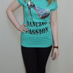 Tricou tineresc, model lung, culoare turcoaz cu design deosebit - Img 2