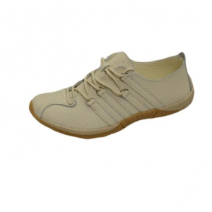 Adidas din piele, de culoare bej cu model de dungi asimetrice - Img 1