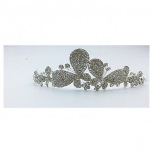 Agrafa eleganta tip coronita, din metal argintiu cu strasuri,model de fluturi - Img 3