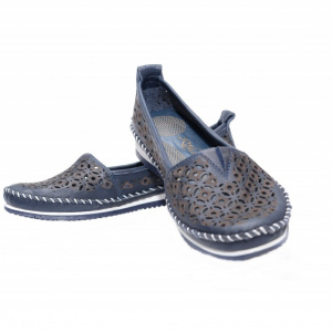 Balerin bleumarin din piele moale cu design de perforatii fine - Img 4