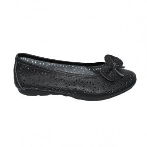 Balerin negru cu perforatii in forme florale si funda in fata - Img 1