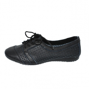 Balerin negru din piele naturala cu siret si model de decupaje mici - Img 4