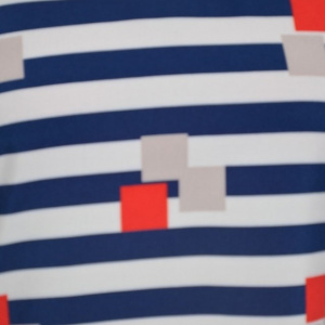 Bluza casual, cu design in dungi si ceva imprimeu de cuburi, pe fundal alb-bleumarin - Img 6