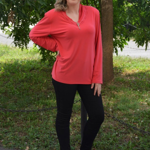 Bluza casual, de culoare corai, cu inserti de dantela - Img 4