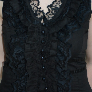 Bluza casual fara maneca, culoare neagra, cu dantela si volane - Img 4