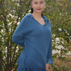 Bluza casual Ioana din tricot cu guler,nuanat de bleumarin - Img 6